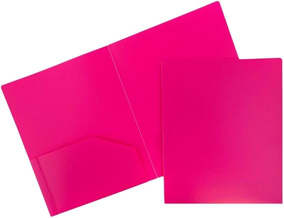 JAM PAPER Heavy Duty Plastic 2 Pocket Extra Tough School Folders - Fuchsia Hot Pink - 3/Pack