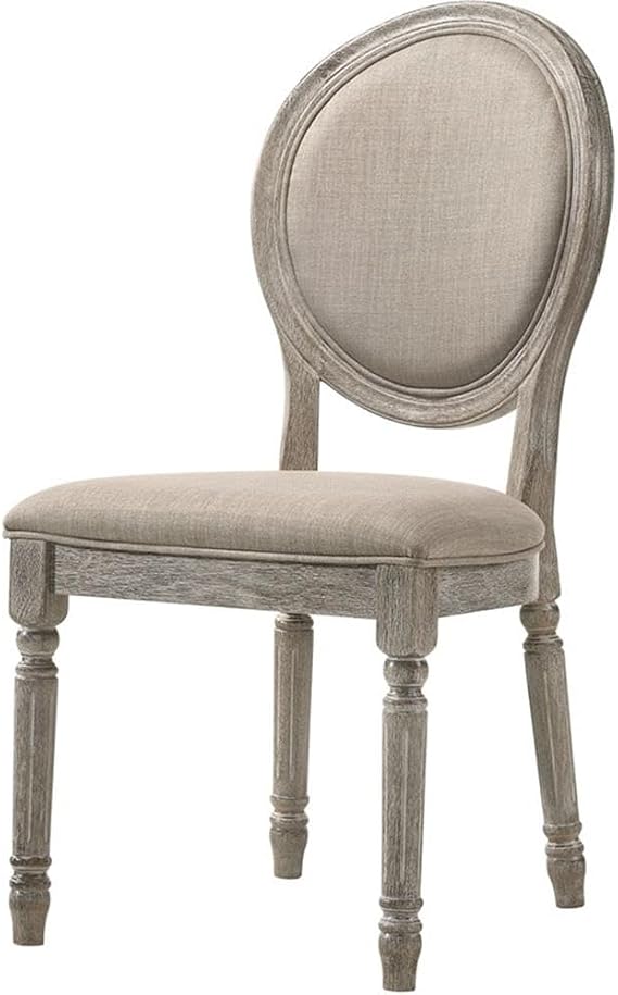 Acme Faustine Fabric Side Chair in Tan and Salvaged Light Oak Set of 2