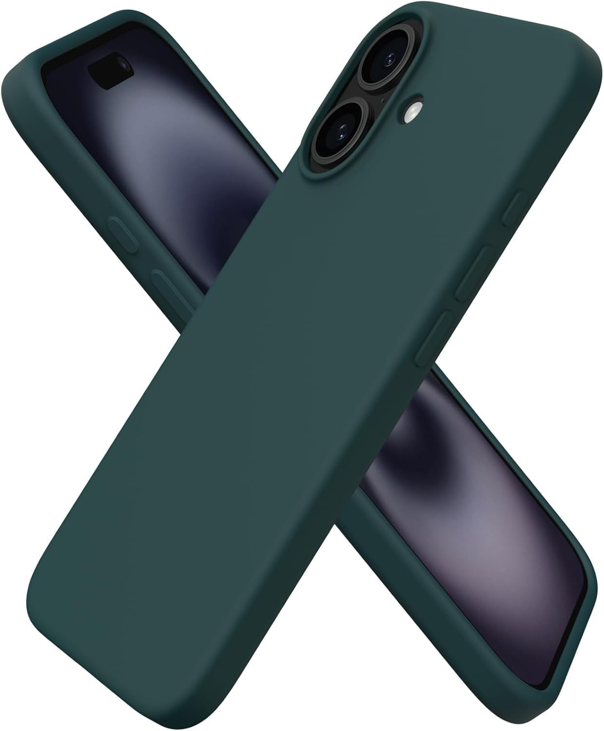 Compatible with URUCHI iPhone 16 Case 6.1, Thin Liquid Silicone 3 Layer Full Coated Soft Gel Rubber Shockproof Phone Case, Anti-Scratch Microfiber Lined Protective Case, Dark Green