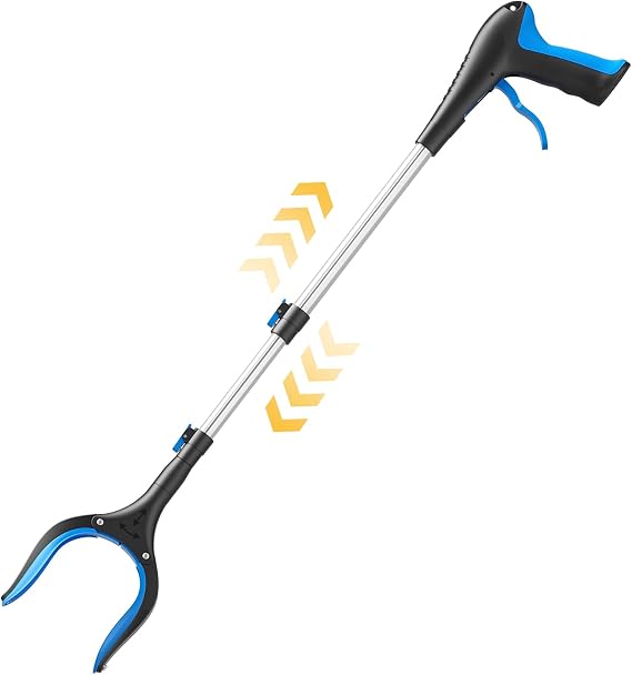 Telescopic Litter Picker, 5-Level Adjustable (60-105cm) Grabber Reacher Tool, Helping Hand Grabber for Adults, Disabled, Elderly. Pick Up Stick for Trash Cleaning (Blue)