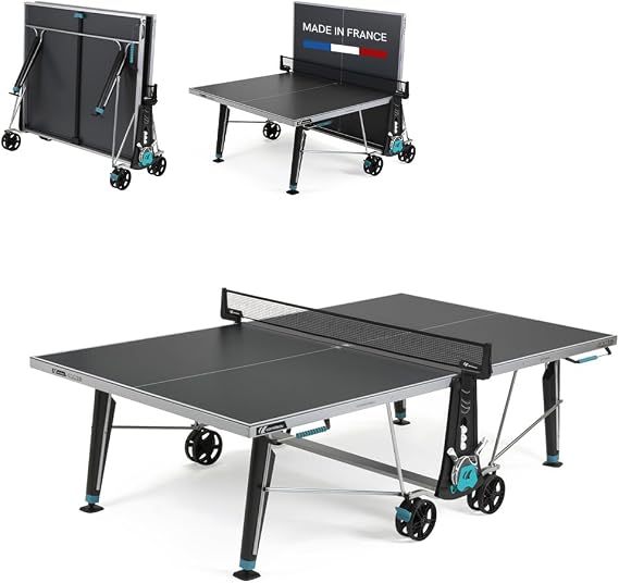 Cornilleau - 400X Outdoor Table Tennis Table - Foldable - Weatherproof - Durable - Rollable -Ping Pong Table with 5 mm Melamine Resin Top - Blue or Grey