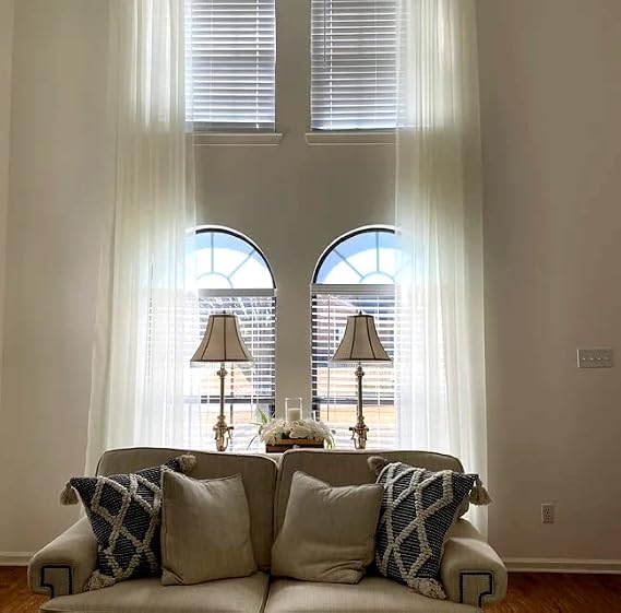 Ikiriska Extra Long Sheer Voile Curtains (2 Panels) for high Ceiling, Custom Made Length 12, 14, 15, 16, 17, 18, 20 24 feet Long, Wide Drapes for 2 Story Living Room (Beige)