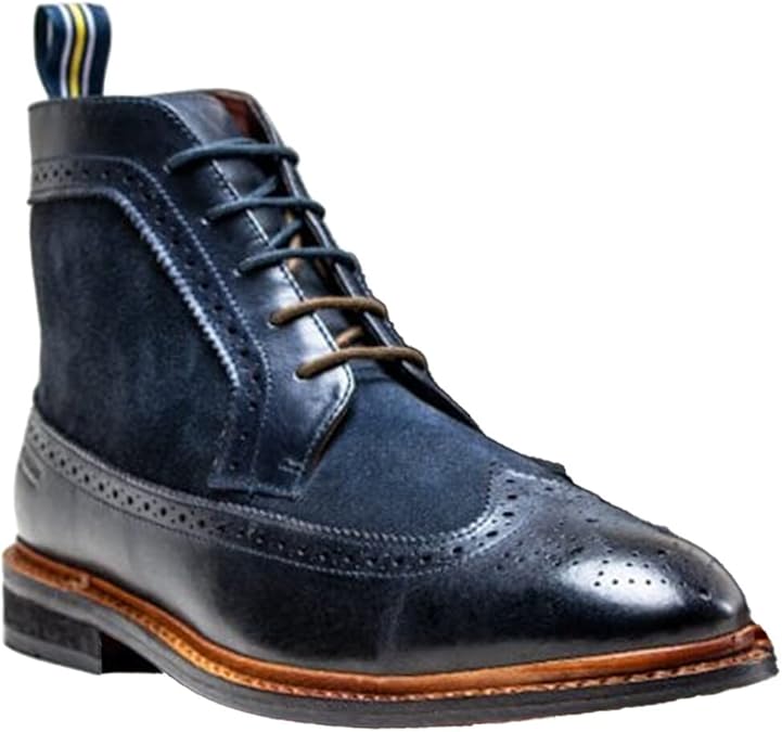 SIRRI Mens Genuine Leather Suede Lace Up Boots Welted Brogue Ankle Smart Casual Shoes