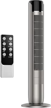 Tower Fan for Bedroom, Bladeless Cooling Fan with Remote, 60 Oscillating Standing Fan with 28dB Quiet for Sleep, 12H Timer, 5 Speeds 4 Modes, LED Display, 20ft/s Velocity Floor Fan for Indoor Use