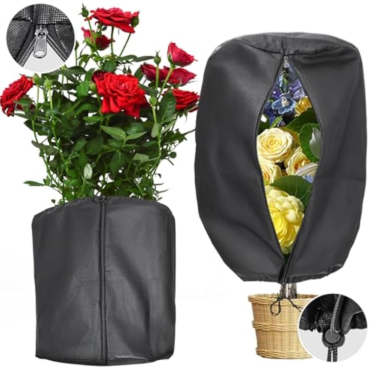 Plant Cover Freeze Protection, Winter Plant Covers, Plant Frost Cover, Tree Plant Freeze Protection Covers, Planter Plant Winter Frost Blanket with Zip Drawstring,3 Pack 19.6x15.7x15.7INCH
