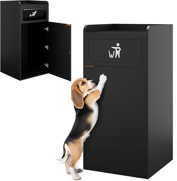 Wooden Restaurant Trash Can Cabinet with Tray Holder 35-Gallon Commercial Indoor Trash Can for Restaurants, Cafes, Kitchens, and Dining Areas Durable Wooden Garbage Bin with Storage