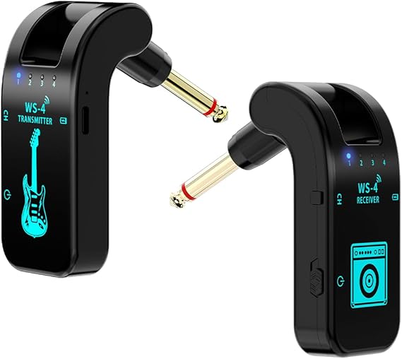 Wireless Guitar System 2.4GHz 8 Channels Rechargeable Audio Wireless Guitar Transmitter Receiver for Bass Active Pickup Electric Instruments,48K/16bit Real-time Transmissio (Black)