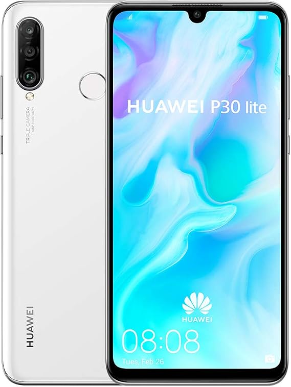 Huawei P30 Lite 128 GB 6.15 Inch FHD+ Dewdrop Display Smartphone with MP AI Ultra-wide Triple Camera, 4 GB RAM, Android 9.0 Sim-Free Mobile Phone, Single SIM, UK Version, White