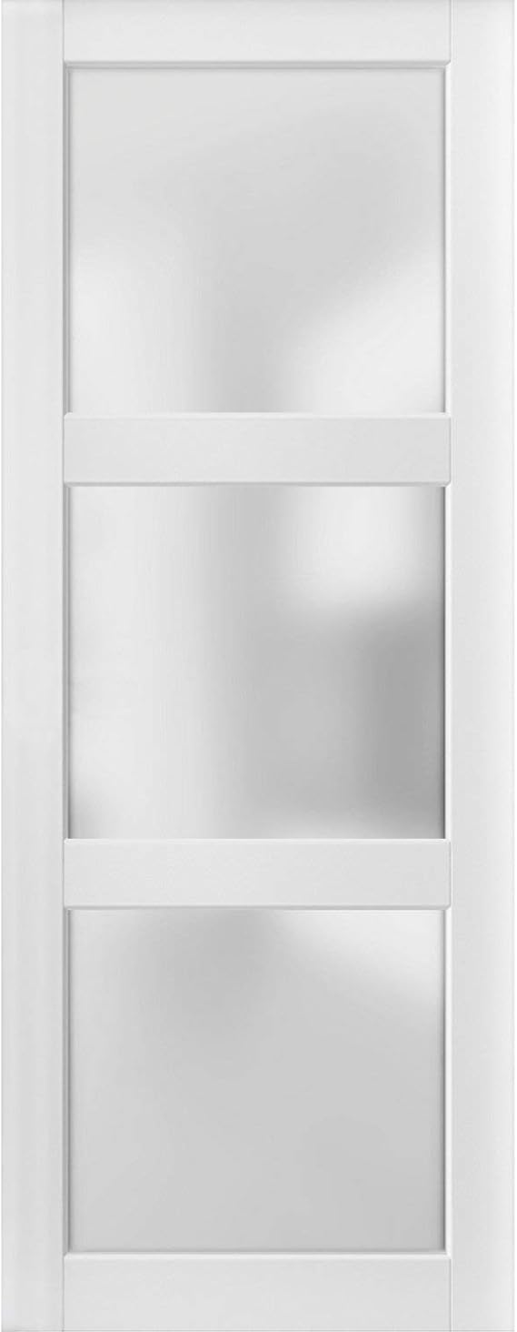SARTODOORS Lite Slab Barn Door Panel | Lucia 2552 White Silk with Opaque Glass | Sturdy Finished Wooden Modern Doors | Pocket Closet Sliding -18" x 80"-Frosted Glass