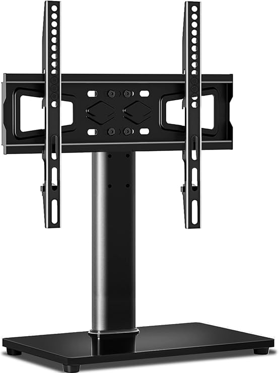 Universal TV Stand Base TV Table Stand for Most 27-55 inch LCD LED TVs Height Adjustable Table TV Stand Mount with Tempered Glass Base & Wire Management, Black,VESA 400x400mm