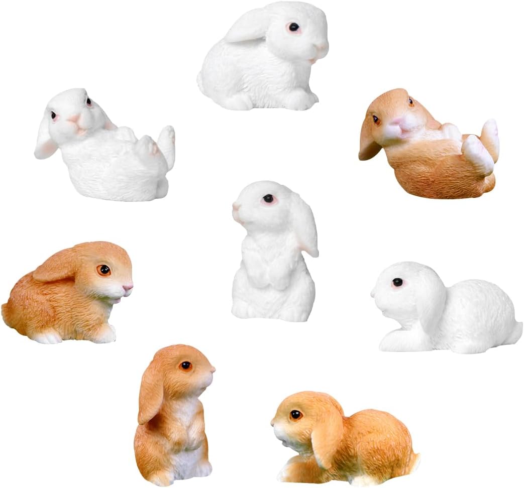 8pcs Miniature Gardening Rabbit Fairy Garden Figurine Interior Rabbit Object Animal Cute Ornamental Decoration Resin Office Resin Fairy Garden House Decor Entryway Cute Fairy House Fairy
