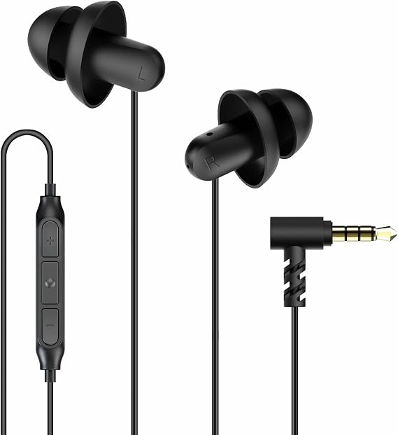 Hearprotek Sleep Earbuds 1 Piar 3.5mm Lightweight Soft Noise Reduction Earbuds Wired with Mic and Volume Control(Black)