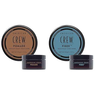 American Crew Mens Hair Pomade, Like Hair Gel with Medium Hold & High Shine, 3 Oz Pack of 1 & Mens Hair Fiber, Like Hair Gel with High Hold & Low Shine, 3 Oz Pack of 1
