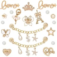 WYVAS 20 Pcs Bling Shoe Charms for Women, Plastic Butterfly Flower Sparkle Rhinestones Pearl DIY Clog Shoe Decoration Charms for Women Birthday Party Favor
