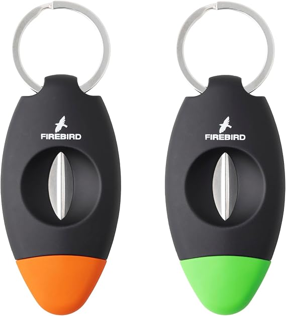 Firebird Viper V Cut Cigar Cutter 2 Pack, Orange and Green Keychain Cigar V Cutter, Stainless Steel Blade, 60 Ring Gauge, Lightweight Rubberized Pocket Cutter