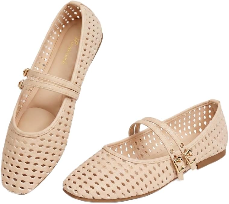 Double Straps Woven Mary Jane Flats Women | Breathable Mary Jane Shoes Women,Flat Shoes Dressy Casual Comfortable,Slip Resistant,Flats Shoes for Work Office Business