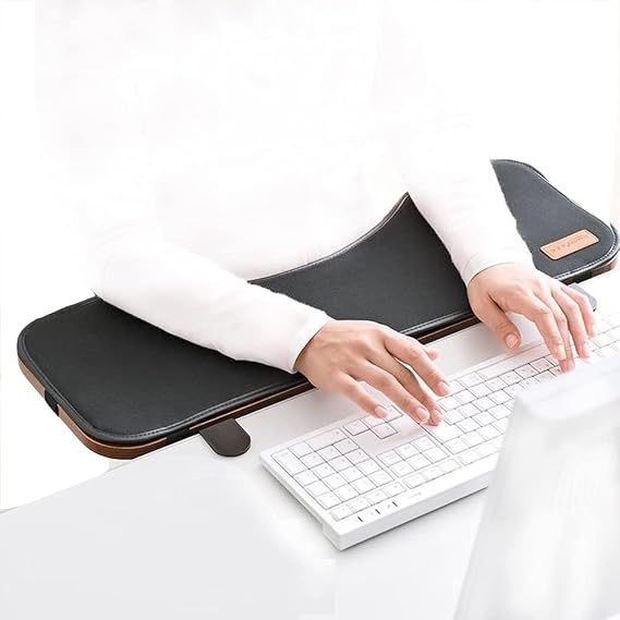 FUZADEL Ergonomic Desk Extender Clamp On Desk Extension Forearm Arm Rest Office Adjustable Mouse and Keyboard Tray Tilted Table Mount Armrest Shelf Computer Elbow Support Under Desk