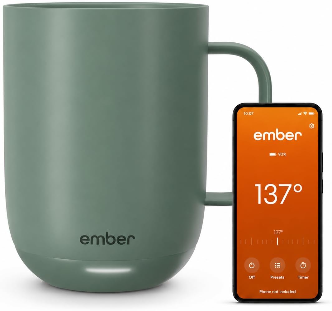 Ember Temperature Control 14oz Smart Mug 2, App Control and Rechargeable Heated Coffee Cup Warmer with Intelligent LED Display, Sage Green