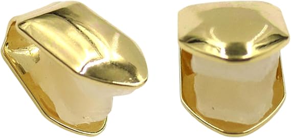 2 Pcs Solid Hip Hop Teeth Plain,Shiny Hip Hop Teeth Grillz Caps,Hip Hop Teeth Grill Bling Slugs Decoration,Temporary Tooth Decoration,Golden Single Tooth Fangs,Gold Teeth Caps for Man,Grills for Teeth