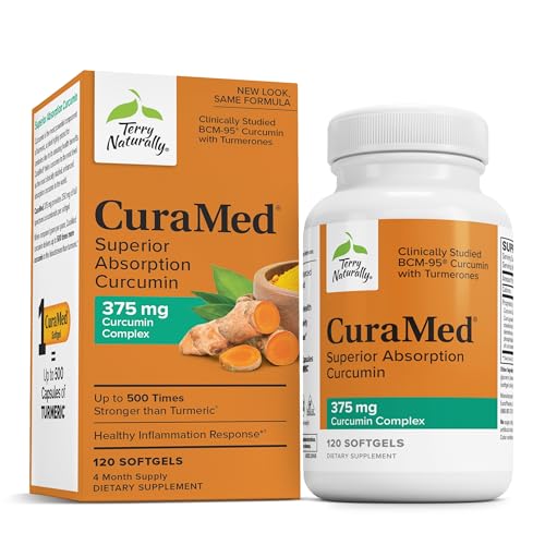 Terry Naturally CuraMed 375mg - Antioxidant Supplement for Brain & Immune Health Support - Dietary Supplement with Curcumin & Turmeric Essential Oil - Herbal Liver Support - 120 Softgels