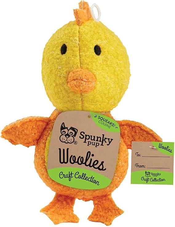 Spunky pup Woolies Dog Toy | Squeaky Plush Toy | Made with Double Stitched Wool | Mini Chicken,Yellow,2193