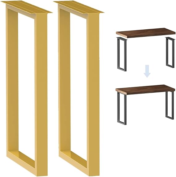 Table Legs Metal Desk Legs,Set of 2 Coffee Table Legs 16In Metal Bench Legs | Heavy Duty Furniture Replacement Feet Wide 12/16/20in DIY Side Table Legs Office Table Legs(Gold,Width 12 x High 24in)