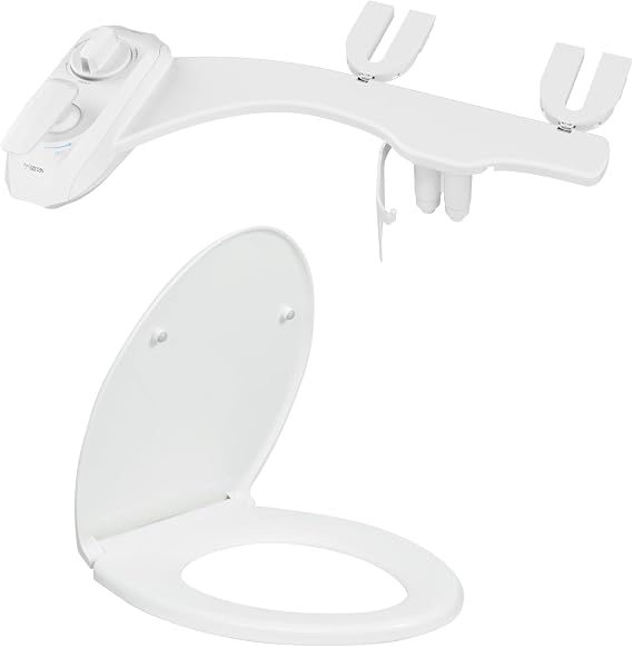 LUXE Bidet NEO 320 Plus White and LUXE Elongated Toilet Seat Bundle | Non-Electric, Warm Water, Dual Nozzle, Slide-In Install, Self-Cleaning, Feminine & Rear Wash, Slow Close Toilet Seat