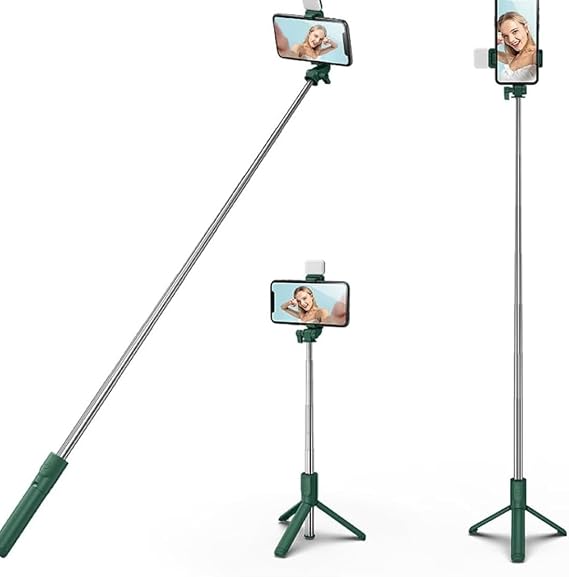 Illuminated Bluetooth Selfie Stick Tripod - Remote Controlled, Portable, Extendable, Compatible with All Phones, Ideal for Vlogging and Video Shooting