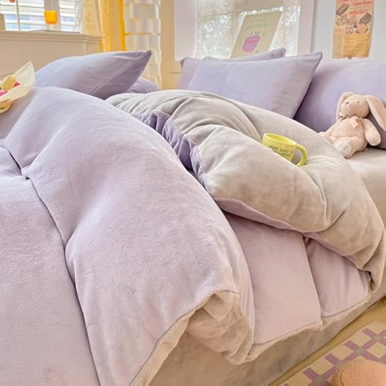 Winter Velvet Duvet Cover Set, Luxury Cozy Ultra Soft 3 Pcs Bedding Sets with 2 Pillowcases, Solid Color Breathable Comforter Cover Set, Reversible Quilt Covers for Bedroom Dorm Room