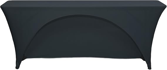 YCC Linens - 6 Ft Rectangular Open Back Stretch Party DJ Wedding Event Table Covers (Black)