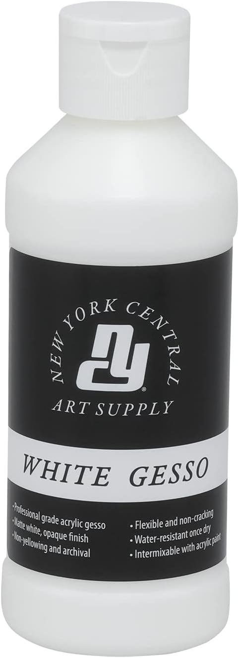 New York Central Acrylic Gesso - White Professional Grade Gesso for Painting, Acrylic, Oil, Pastels, More! - 8 oz Bottle