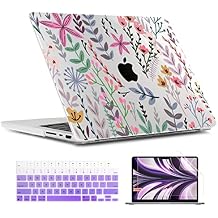 TWOLSKOO Compatible with MacBook Pro 14 inch Case 2023 2022 2021 Release M2 A2779 M1 A2442 Pro/Max Chip with Touch ID, Plastic Hard Shell Case & Keyboard Cover & Screen Protector, Tiny Flower