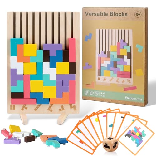 JONEG Games for 3 Year Olds Kids- Wooden Stacking Puzzles - Brain Teasers 3D Russian Blocks Board - STEM Montessori Toys for Ages 3 4 5 6 7 10 - Gift for Toddlers Classroom Travel