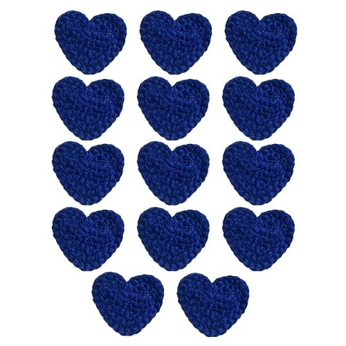 14 Pieces 2.36inch Crochet Heart Applique Knitting Yarn Love Patch with White Felt for Sweater Beanie Warmers Sewing Embellishment Christmas Valentine Ornaments Blue