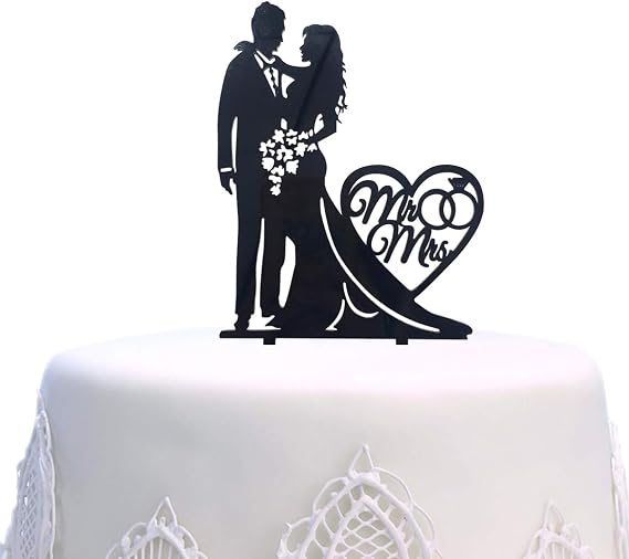 Mr & Mrs Acrylic Love Wedding Cake Topper Funny Bride & Groom Modern Black Cake Decoration for Wedding, Anniversary, Engagement, Bridal Shower