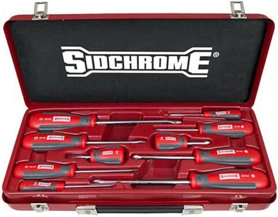 Sidchrome SCMT29102 Ergonomic Screwdriver 10 Piece Set, Red/Grey