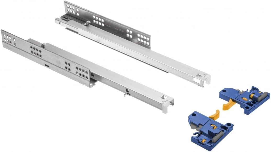 MS Fittings Underfloor Runners 1 Pair Drawer Runners with Soft Close System Full Extension 45 mm Height Drawer Rails Self-Closing