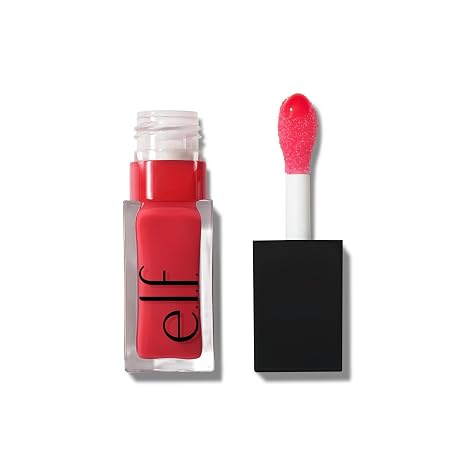 e.l.f. Glow Reviver Lip Oil Nourishing Tinted Lip Oil for a High Gloss Finish Enriched with Jojoba Oil Vegan & Cruelty Free Red Delicious
