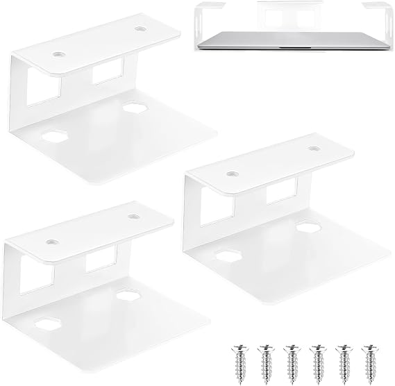 3 Pcs Under Desk Laptop Mount, Under Table Laptop Holder Storage, Metal Under Desk Holder, Space-Saving Storage Organizer Rack Shelf for Tablet, Keyboard, Cable Box, Network Switch (White)