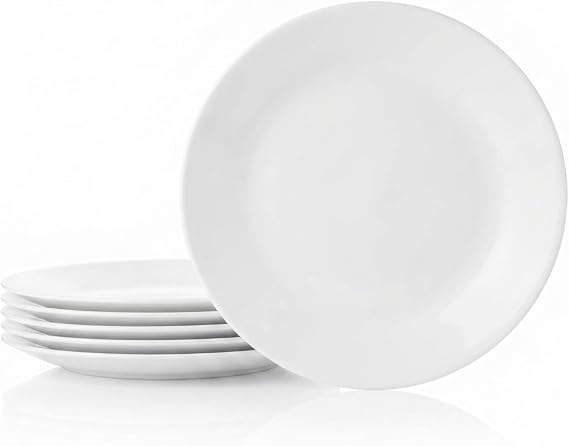 Corelle Vitrelle 6-Piece Salad Appetizer Plate Set Triple Layer Glass and Chip Resistant, 6-3/4-Inch Lightweight Round Plates, Winter Frost White