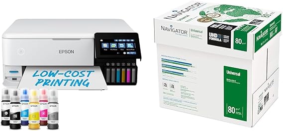 Epson EcoTank ET-8500 A4 Wi-Fi Ink Tank Photo Printer & Navigator Universal A4 80gsm Paper - Box of 5 Reams (5x500 Sheets)