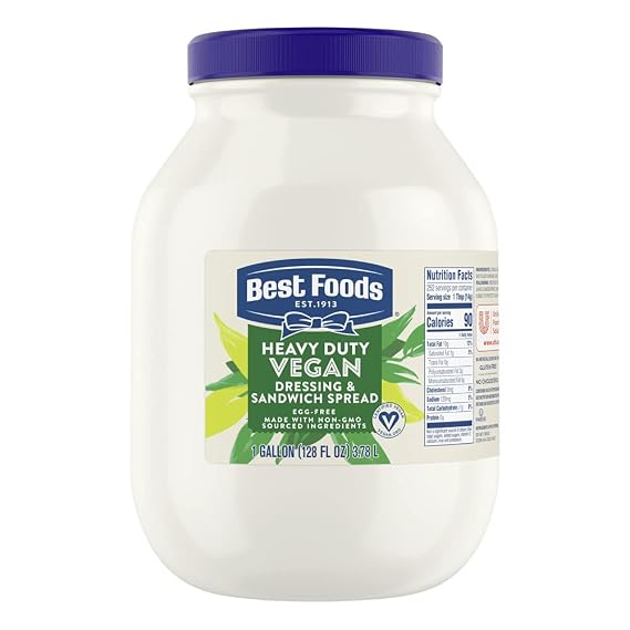 Best Foods Vegan Mayonnaise Jar Made with Non GMO Sourced Ingredients, No Artificial Flavors or Colors, No Cholesterol, Gluten Free, 1 Gallon (Pack of 1)