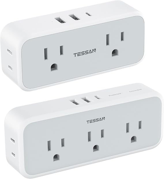 Multi Plug Outlet Extender with USB Bundle, TESSAN USB C Wall Charger, Multiple Plug Mini Wall Expander for Home Bathroom Office Dorm Room Essentials