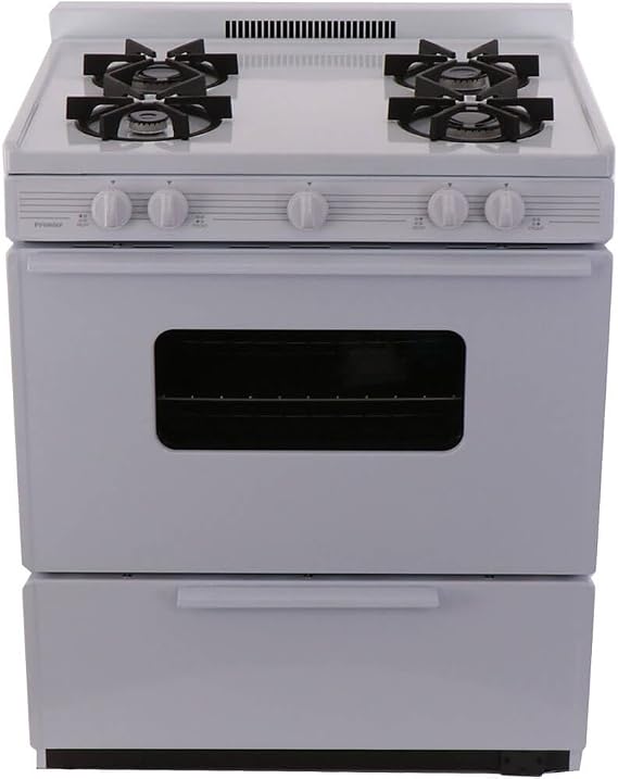 BMK5X0OP ADA Compliant White 30 Cordless Battery Spark Gas Range with 3.9 Cu. Ft. Capacity Four Sealed Burners Cast-Iron Grates 1.5 Porcelain Backguard and a Window Oven Door