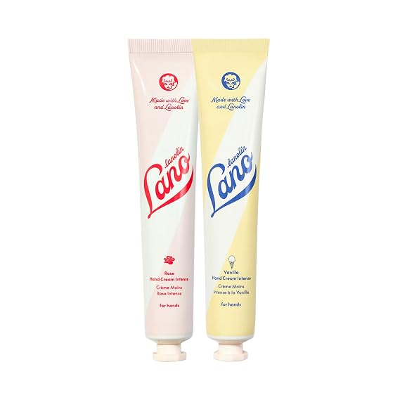 Lanolips Hand Cream Duo - Rose & Vanilla - Hydrating & Moisturizing Hand Cream for Dry Skin, Cracked Skin, Hands and Cuticles (2 x 1.69 oz)