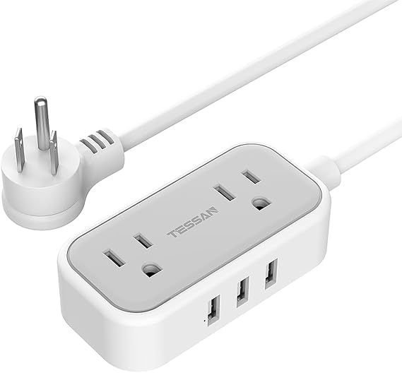 Small Power Strip, TESSAN Extension Cord with 2 AC Outlets 3 USB Ports, Mini Desk Charging Station for Cruise Travel Office School Dorm Room Essentials, 5 FT