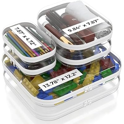 Extra Large 13.7 Heavy Duty Clear Hard Shell Zipper Case 6 Pack, 2x Large, 2x Medium, 2x Small, Clear Travel Makeup Case, Hard Plastic Travel Toiletry & Cosmetic Bag, Toy & Make Up Organizer Pouch