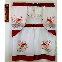 Venice Peacock Kitchen Curtain with Swag and Tier Set 36 in Burgundy