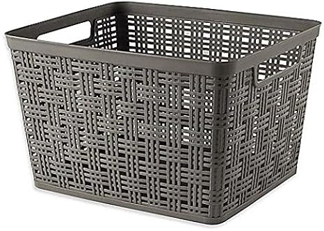Starplast Plastic Wicker Storage Basket in Grey, Large