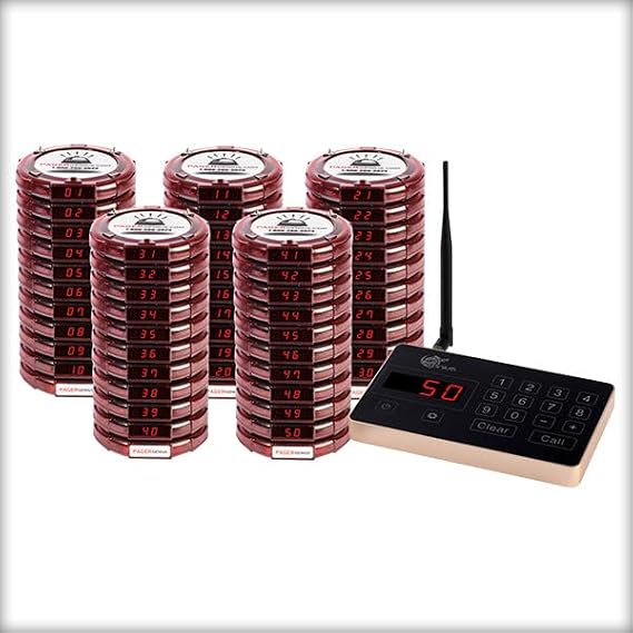 Complete 50 Restaurant Wireless Pager System *50 Table Guest Pagers/Buzzers - Zero Monthly Fees with USA Customer Support and - Page Smart